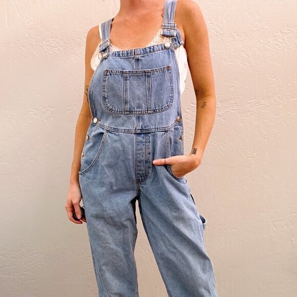 Vintage 90s/Y2K Blue Denim Light Wash Carpenter Overalls - Picture 1 of 6